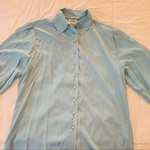 Tiffany Blue Tan F Jay Pearl Button Up Shirt Size 14